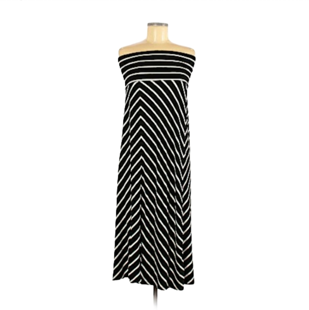 Calvin Klein Strapless Maxi Striped Black Dress